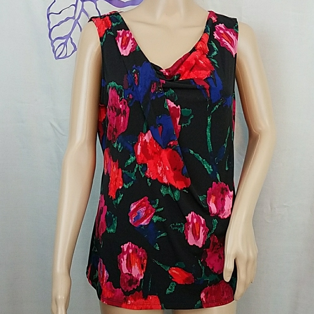 Ivanka Trump floral asymmetrical shell top.  0305